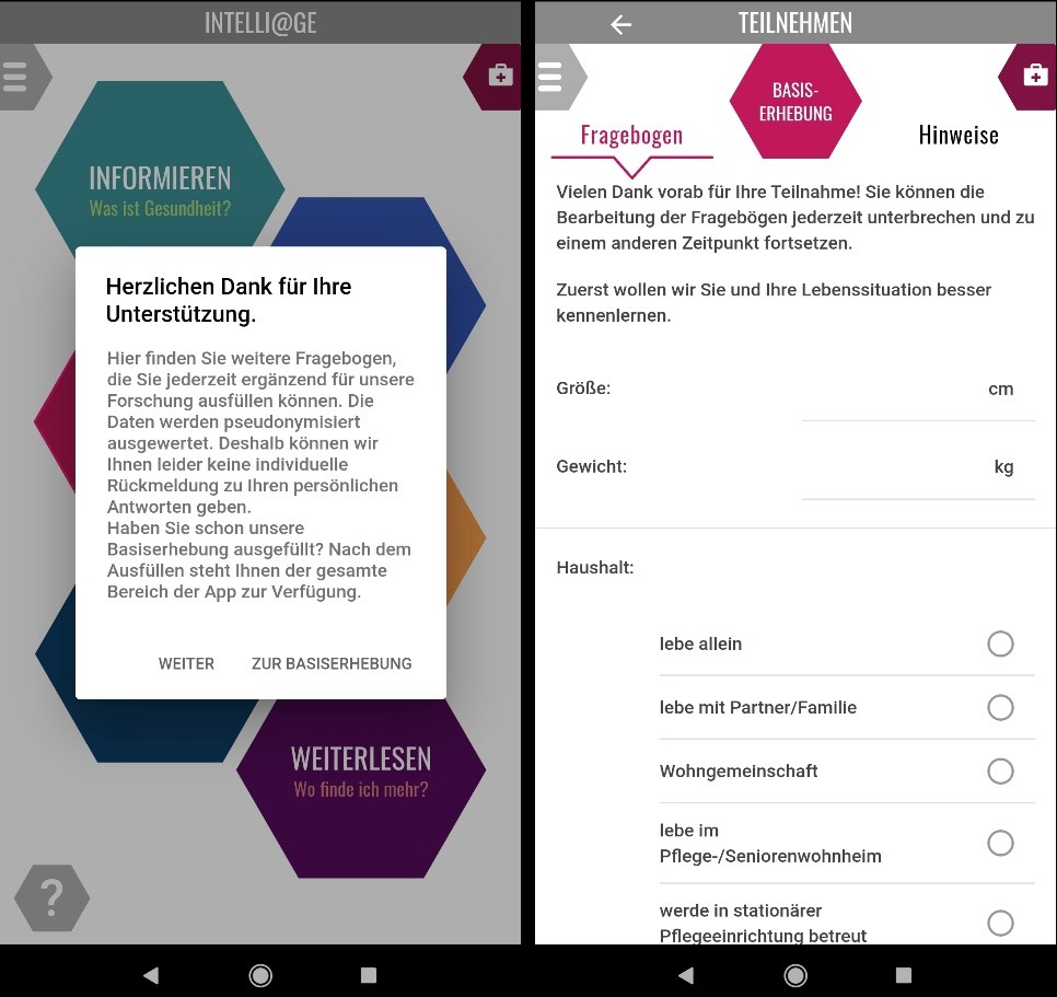 Bildschirmfoto intelli@ge App - Fragebögen Basiserhebung